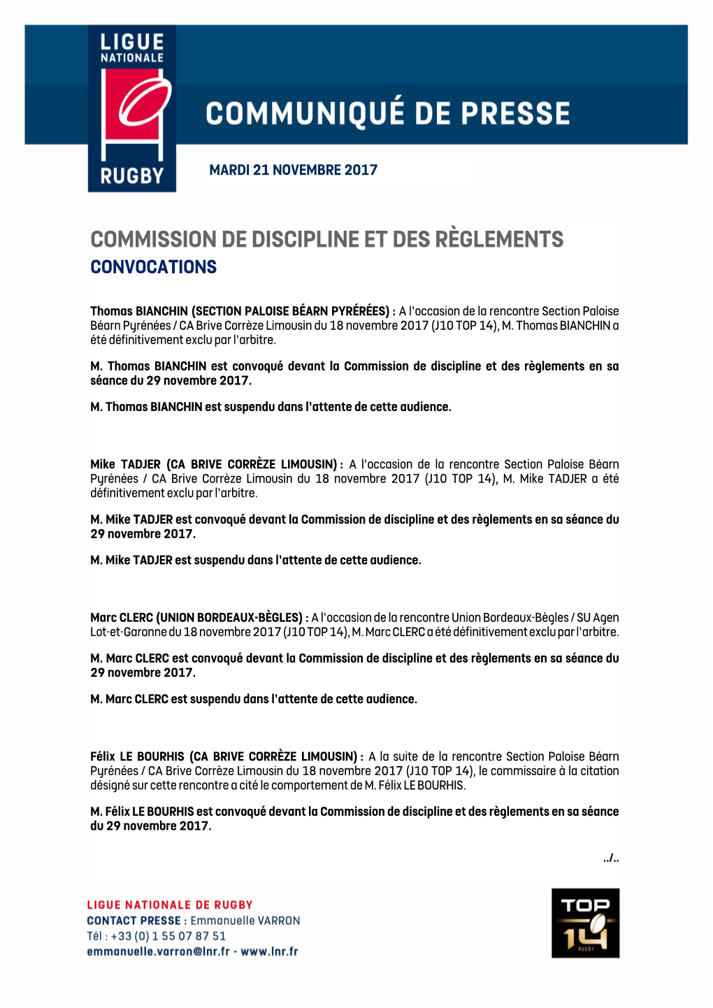 Commission De Discipline Et Des Règlements Convocations