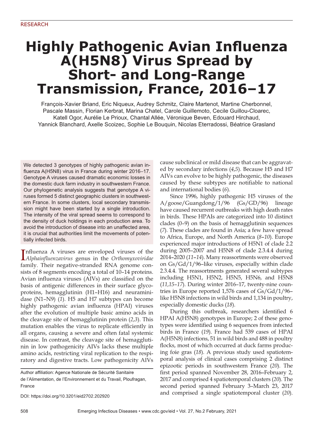Highly Pathogenic Avian Influenza A(H5N8)