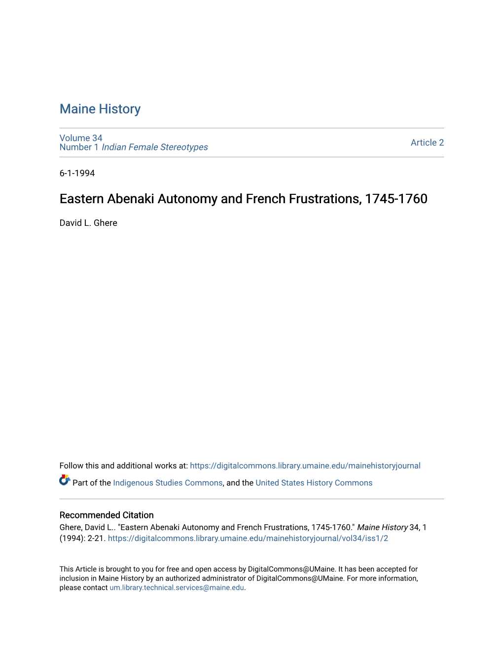 Eastern Abenaki Autonomy and French Frustrations, 1745-1760