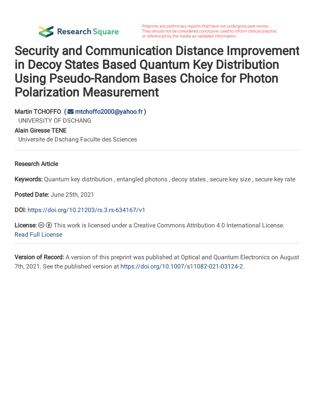 Security and Communication Distance Improvement in Decoy States Based Quantum Key Distribution Using Pseudo-Random Bases Choice for Photon Polarization Measurement