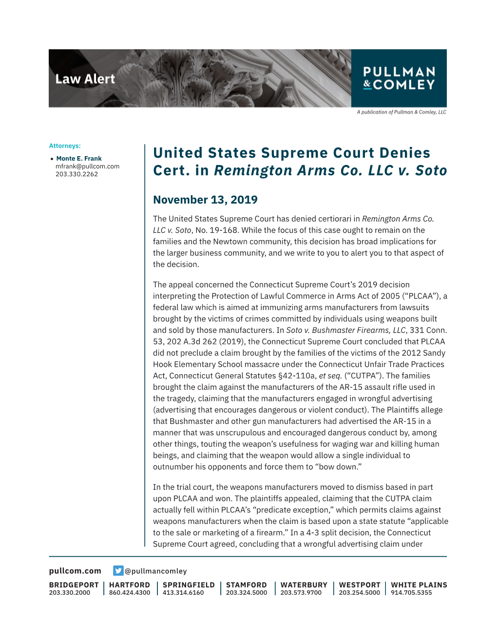 United States Supreme Court Denies Cert. in Remington Arms Co. LLC V