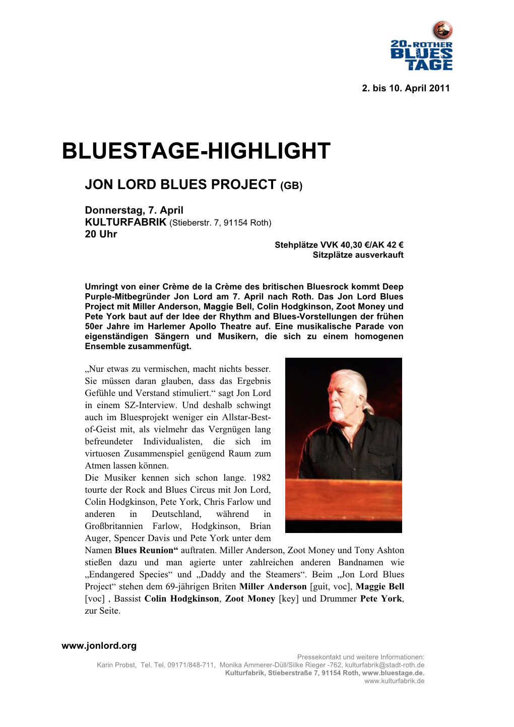Bluestage-Highlight Jon Lord Blues Project