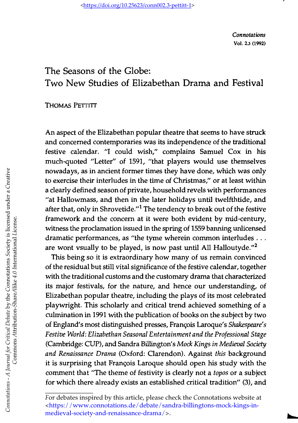 Two New Studies of Elizabethan Drama and Festival