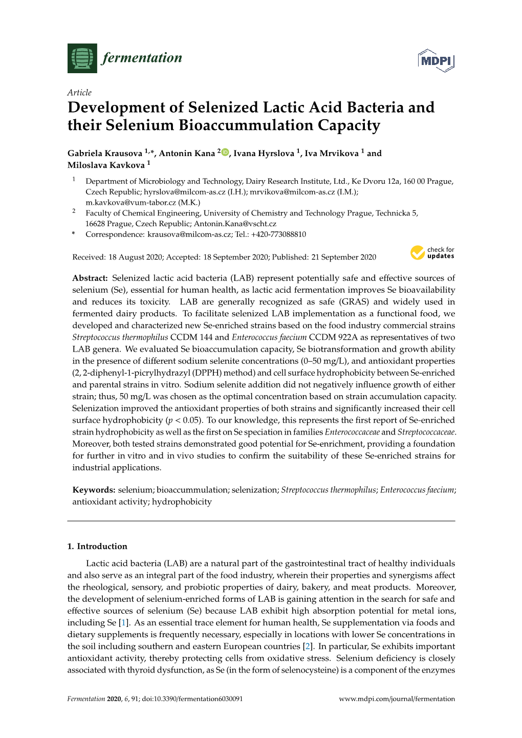 Development of Selenized Lactic Acid Bacteria and Their Selenium Bioaccummulation Capacity