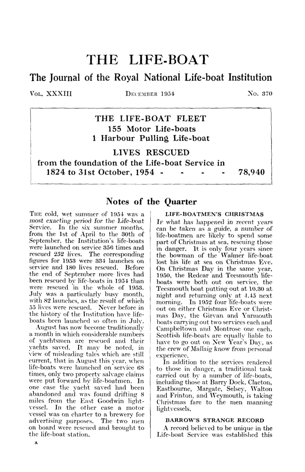 THE LIFE-BOAT the Journal of the Royal National Life-Boat Institution