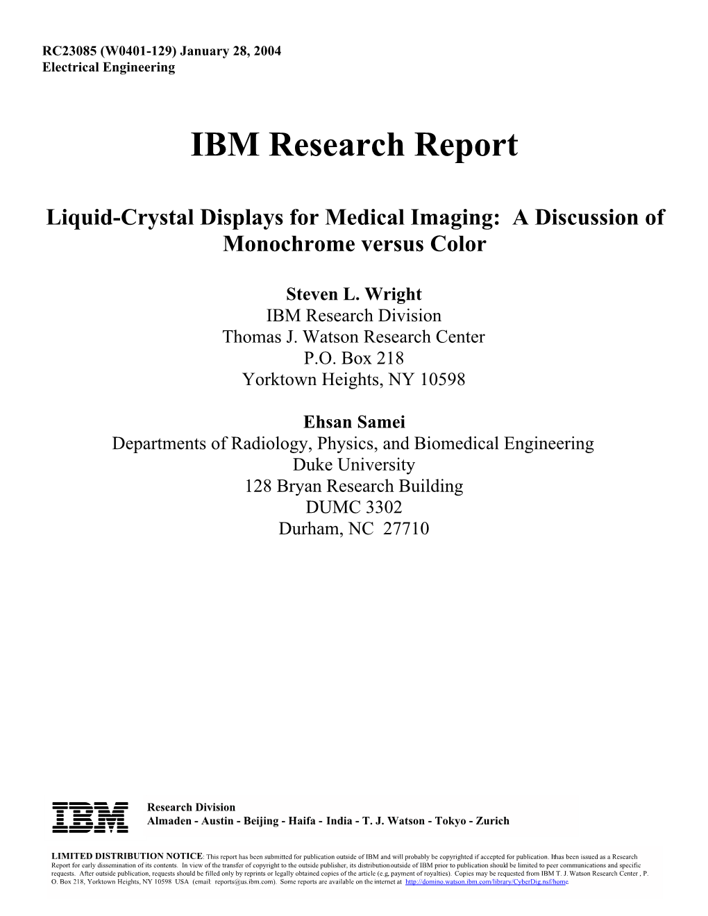 IBM Research Report Liquid-Crystal Displays for Medical Imaging