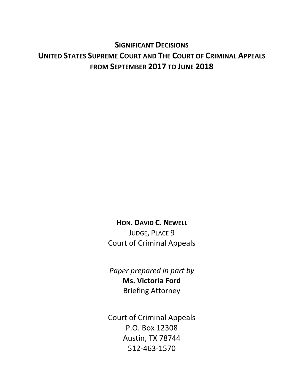 Court of Criminal Appeals Update 2017-2018