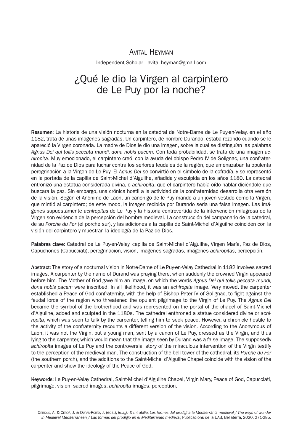 ¿Qué Le Dio La Virgen Al Carpintero De Le Puy Por La Noche?