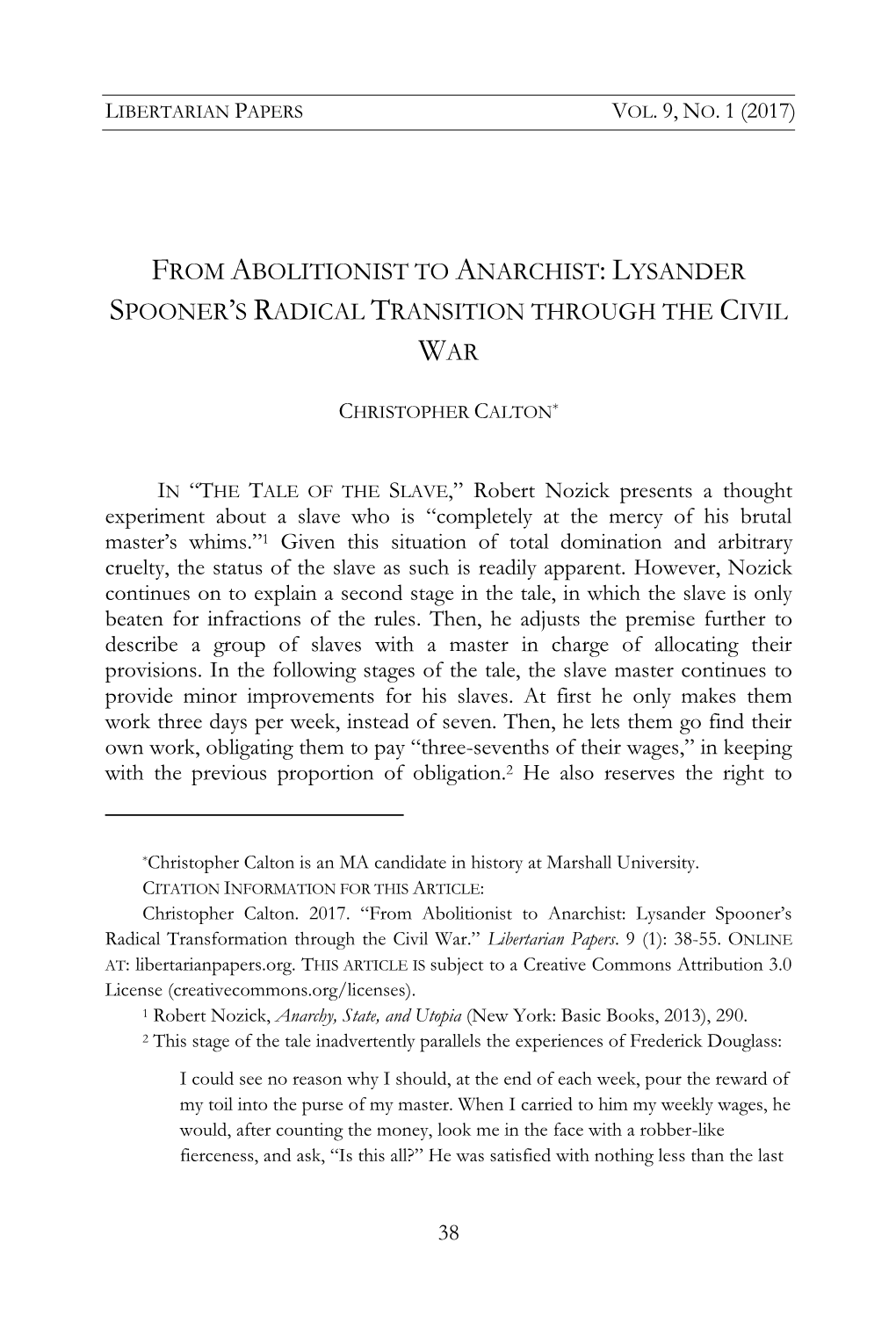 From Abolitionist to Anarchist: Lysander Spooner's Radical Transition Through