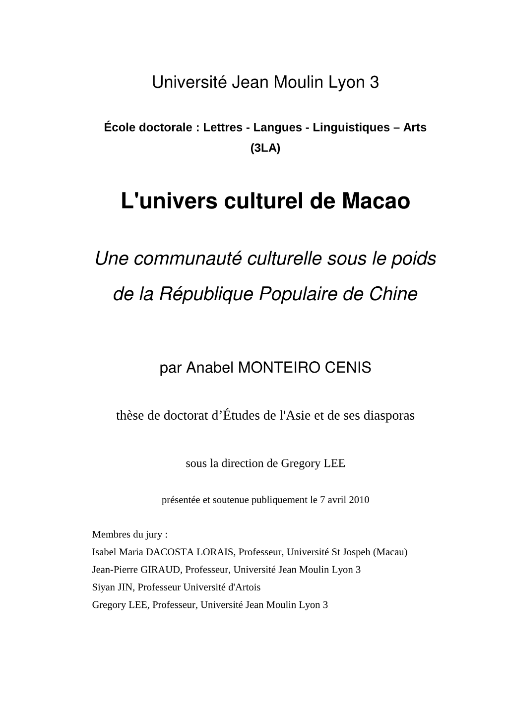 L'univers Culturel De Macao