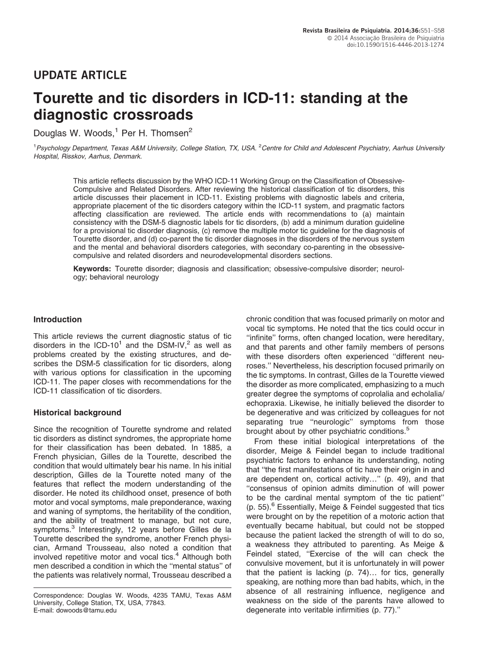 Tourette and Tic Disorders in ICD-11: Standing at the Diagnostic Crossroads Douglas W