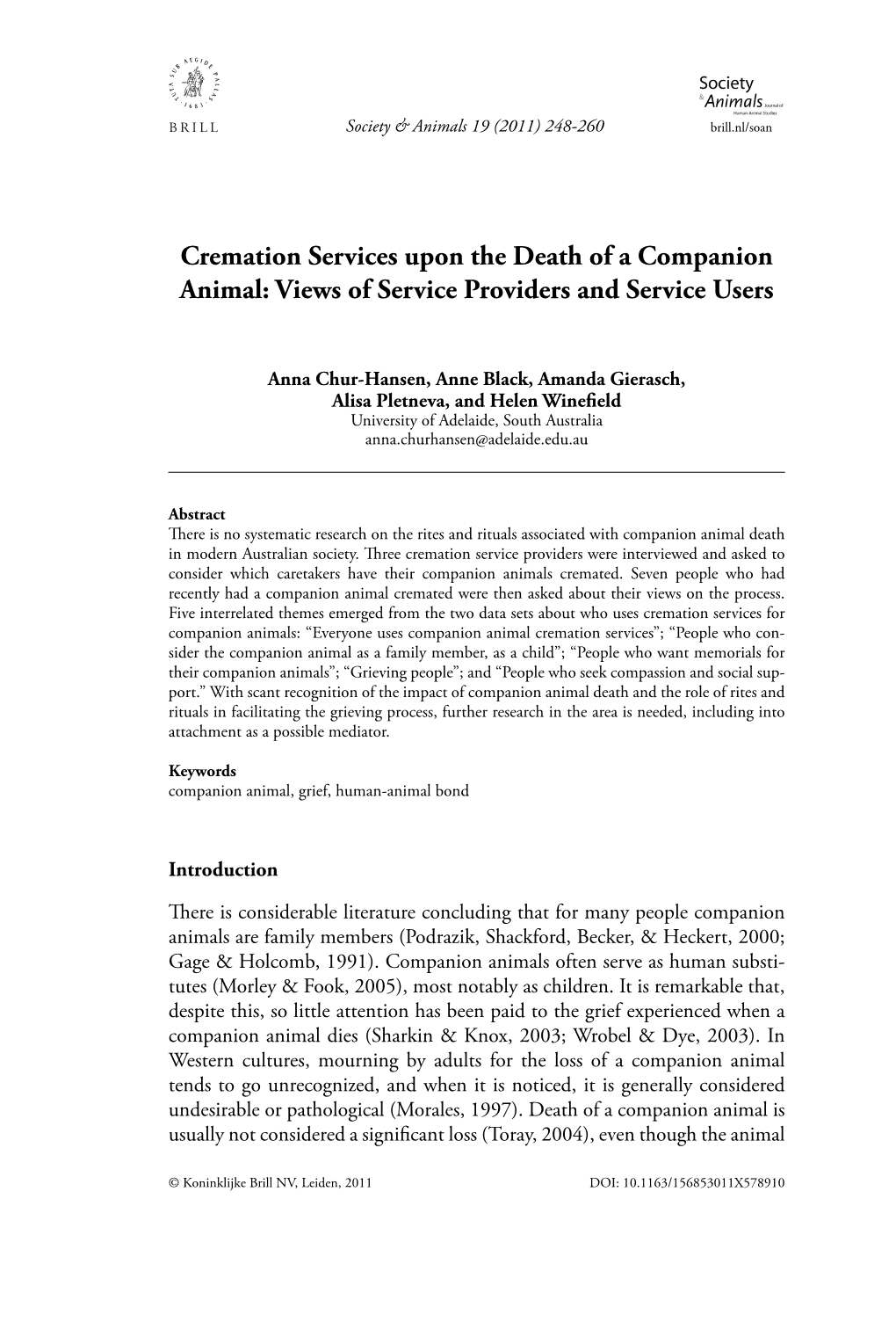 Cremation Services Upon the Death of a Companion Animal: Views of Service Providers and Service Users