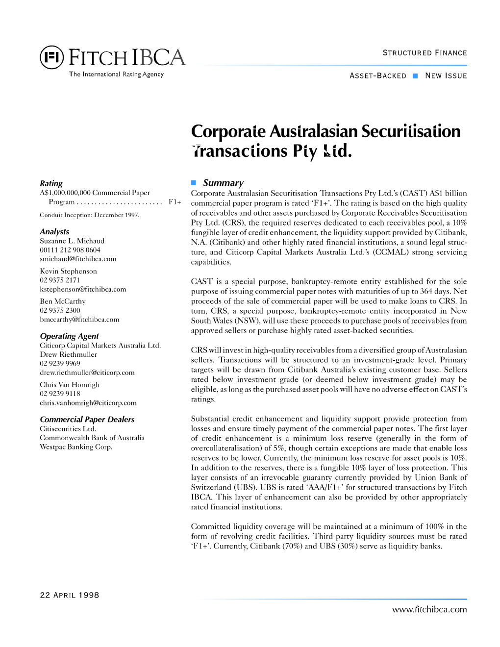 Corporate Australasian Securitisation Transactions Pty Ltd