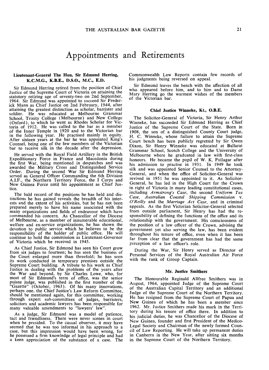 Appointments and Retirements