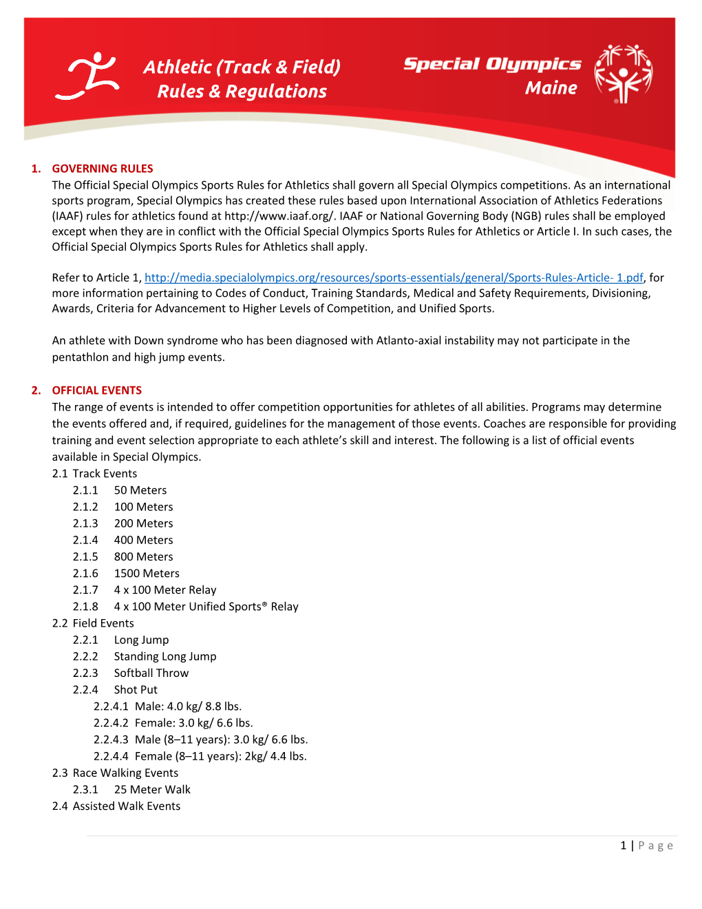 Maine Athletic (Track & Field) Rules & Regulations