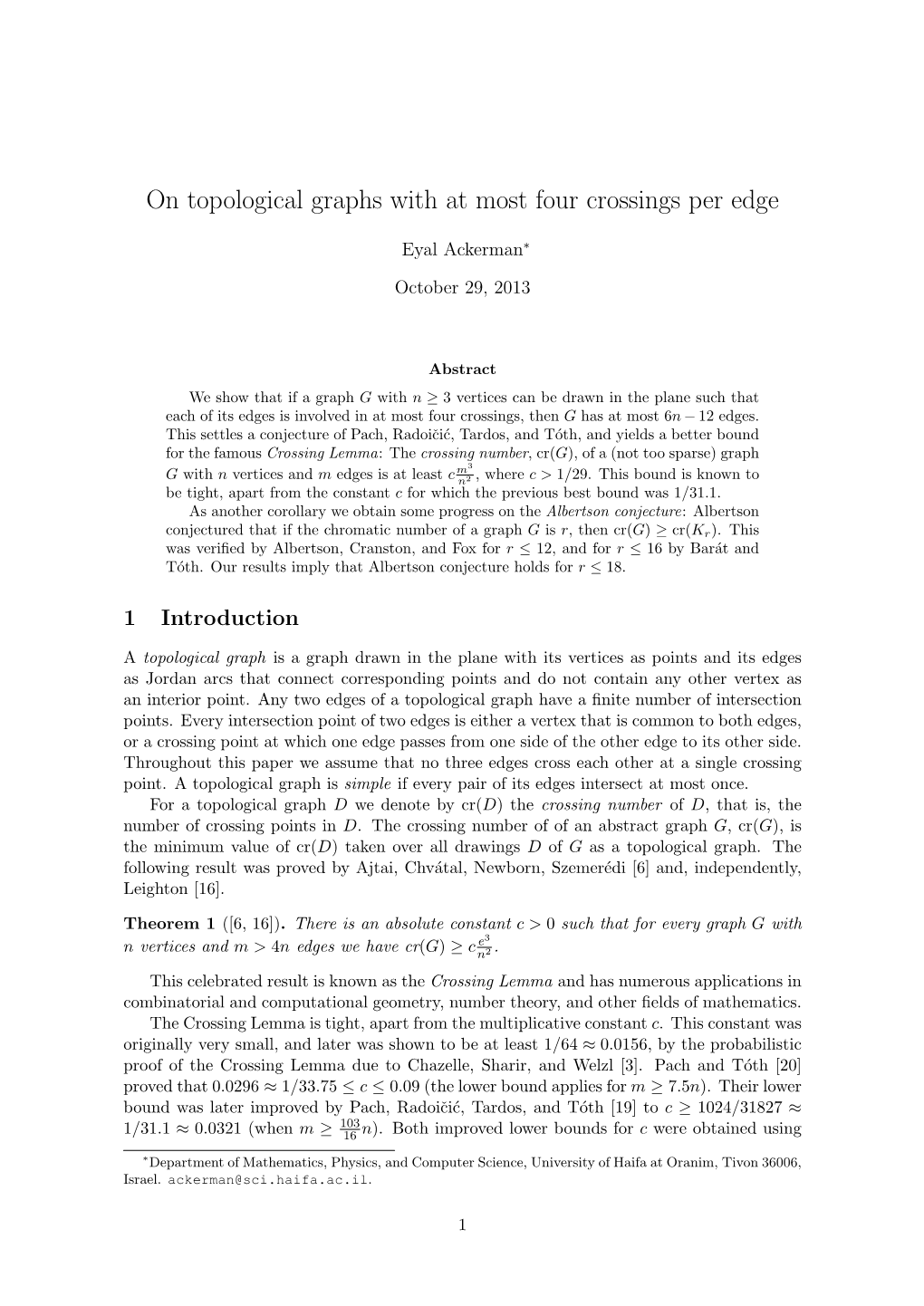 On Topological Graphs with at Most Four Crossings Per Edge