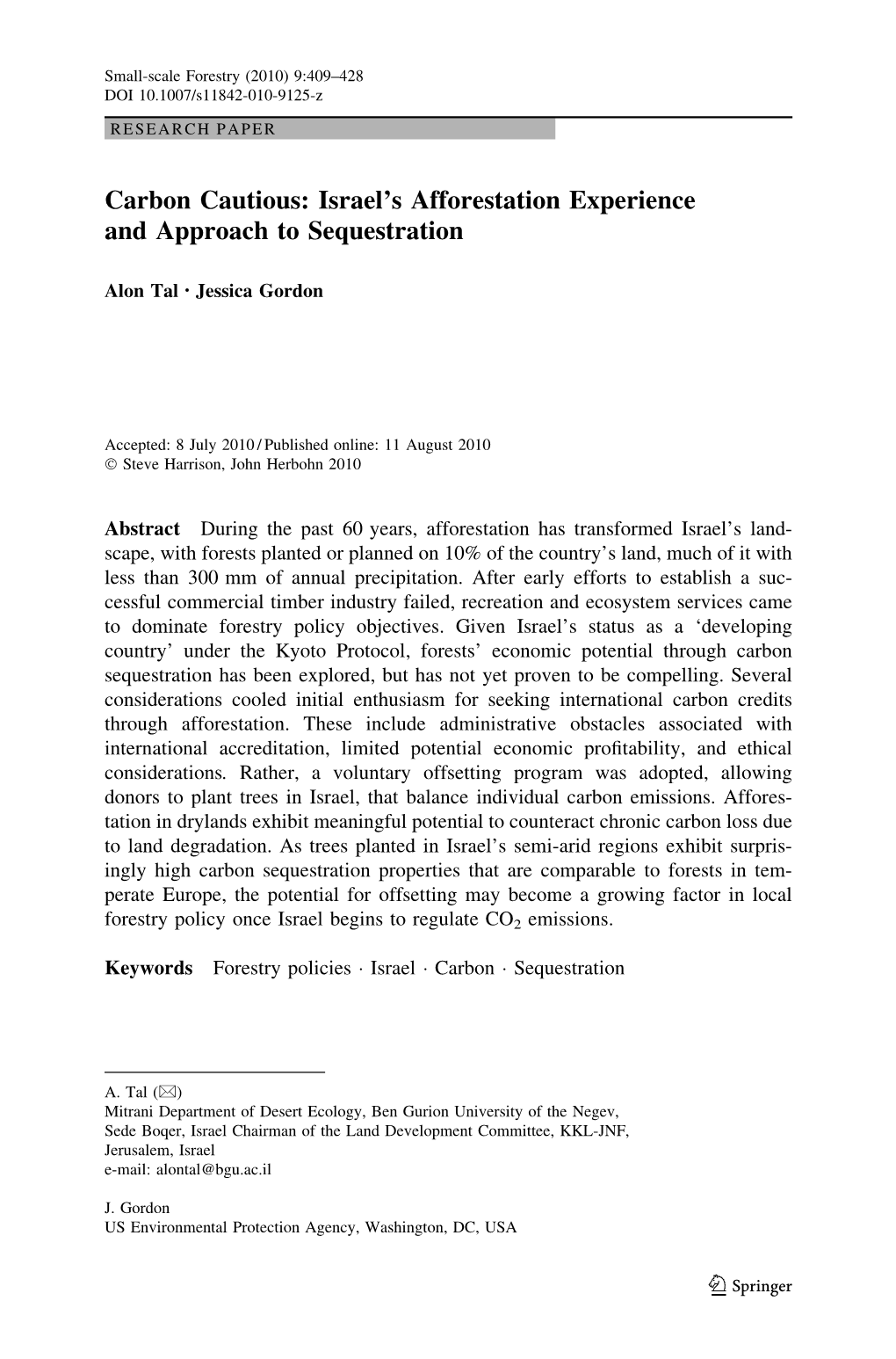 Carbon Cautious: Israel's Afforestation Experience and Approach To