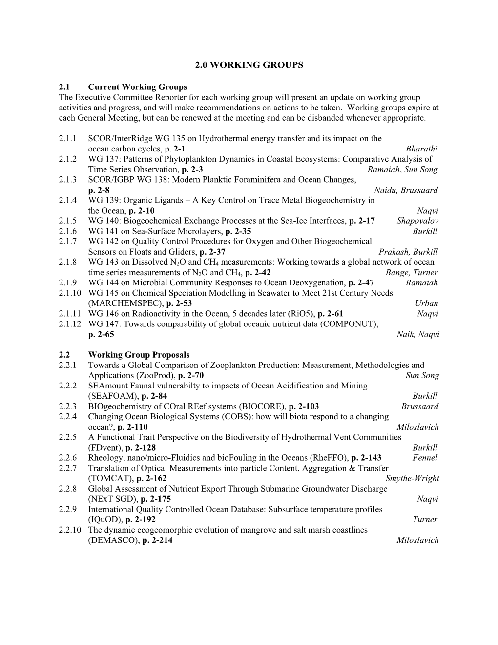 2.0 Working Groups