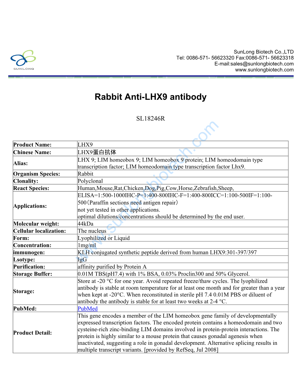 Rabbit Anti-LHX9 Antibody-SL18246R