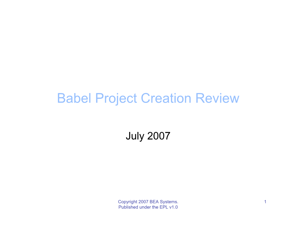 Babel Project Creation Review