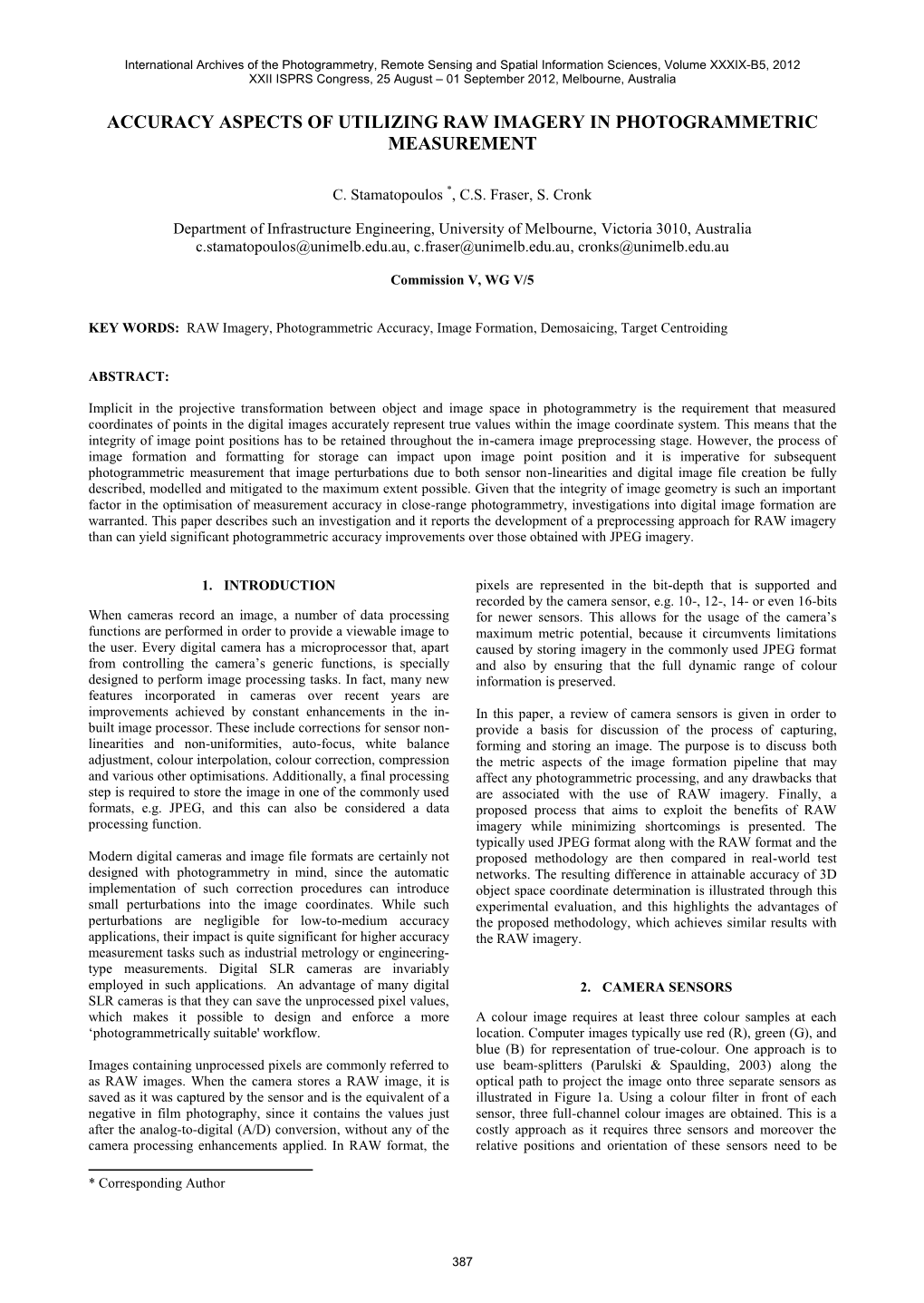 Accuracy Aspects of Utilizing Raw Imagery in Photogrammetric Measurement