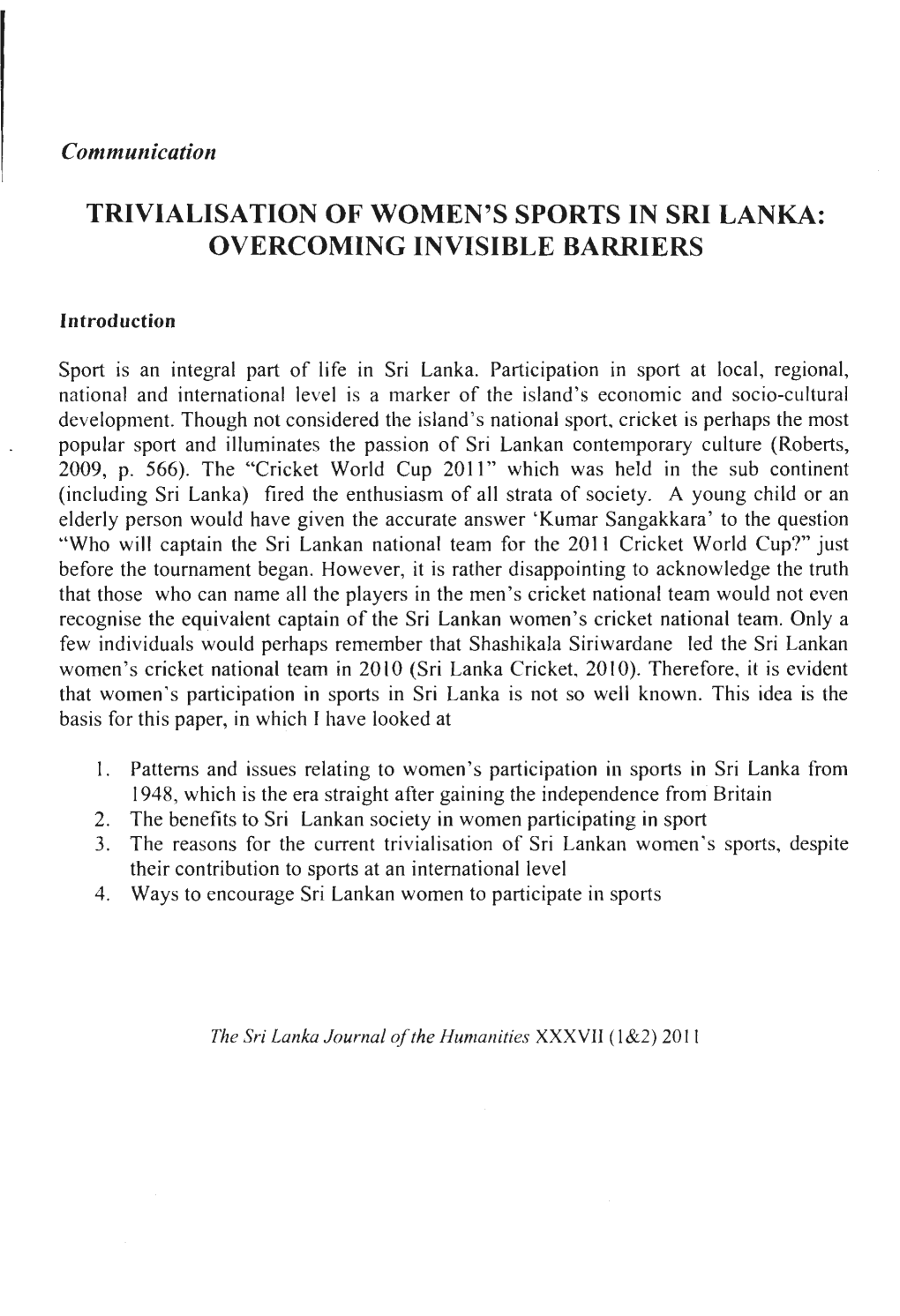 Trivialisation of Women's Sports in Sri Lanka: Overcoming Invisible Barriers