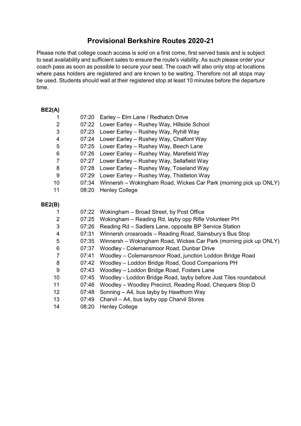 Provisional Berkshire Routes 2020-21