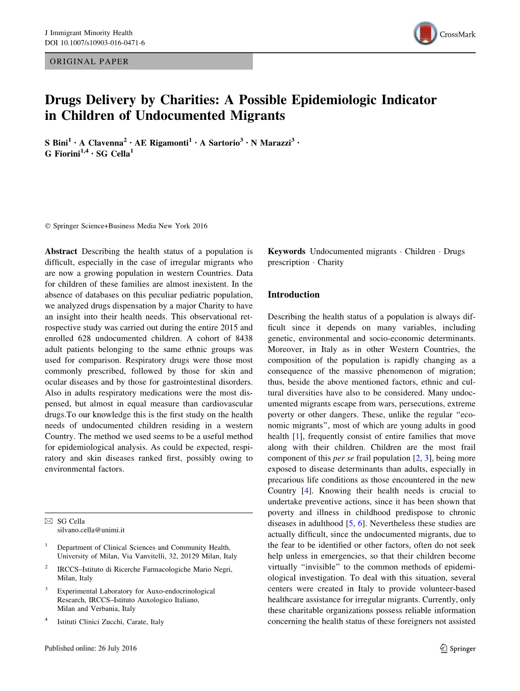 Drugs Delivery by Charities: a Possible Epidemiologic Indicator in Children of Undocumented Migrants