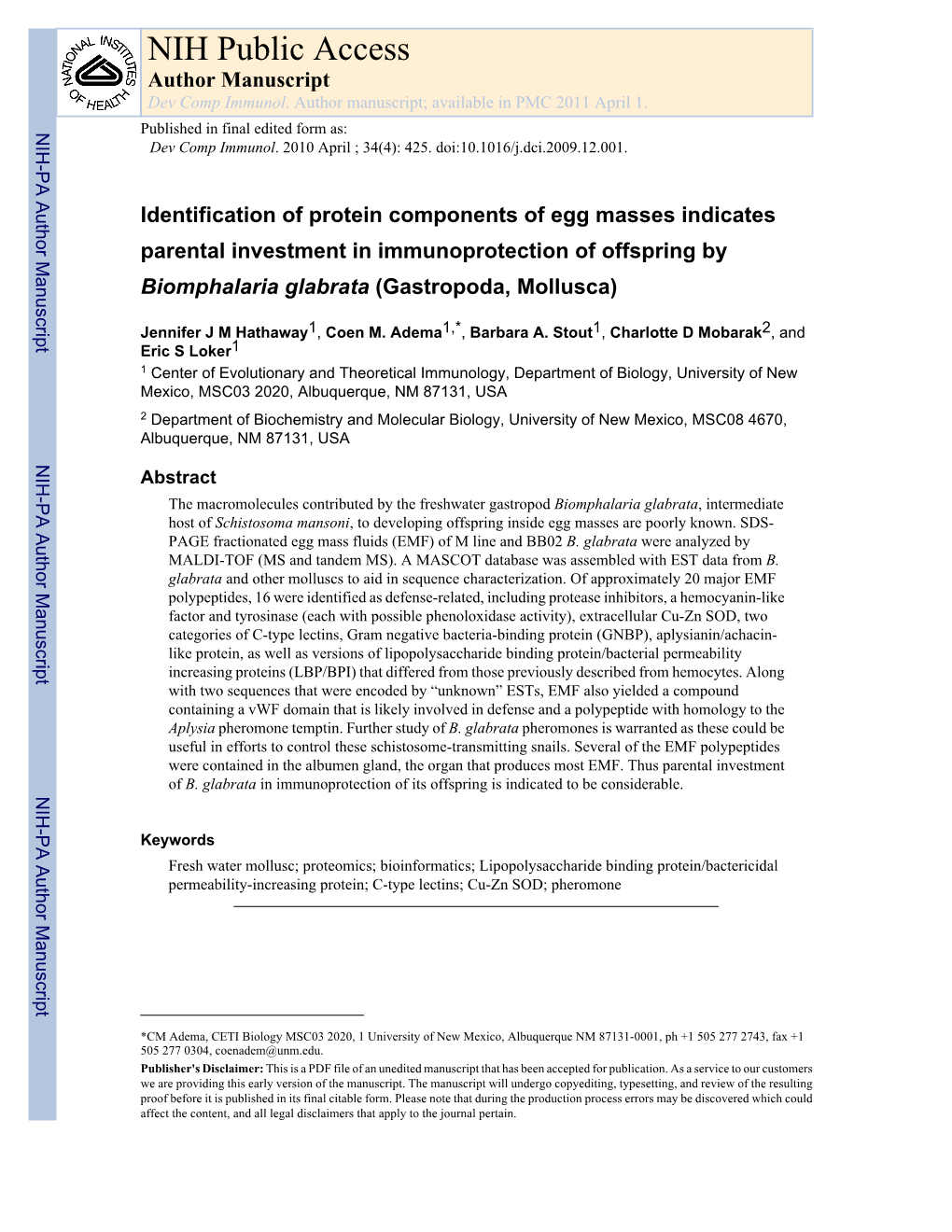 NIH Public Access Author Manuscript Dev Comp Immunol