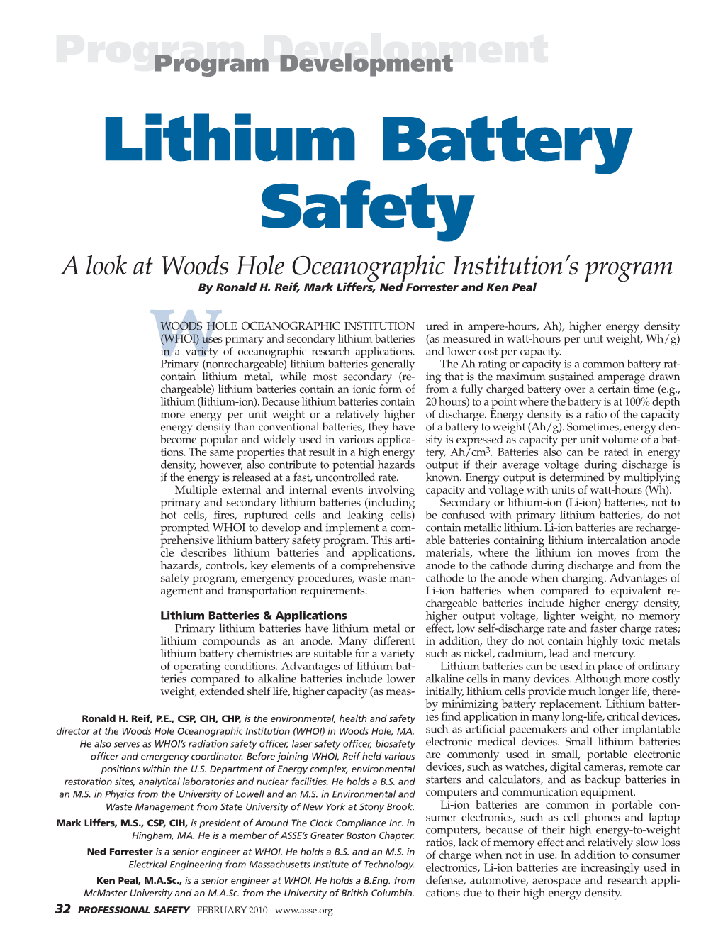 Lithium Battery Safety Program