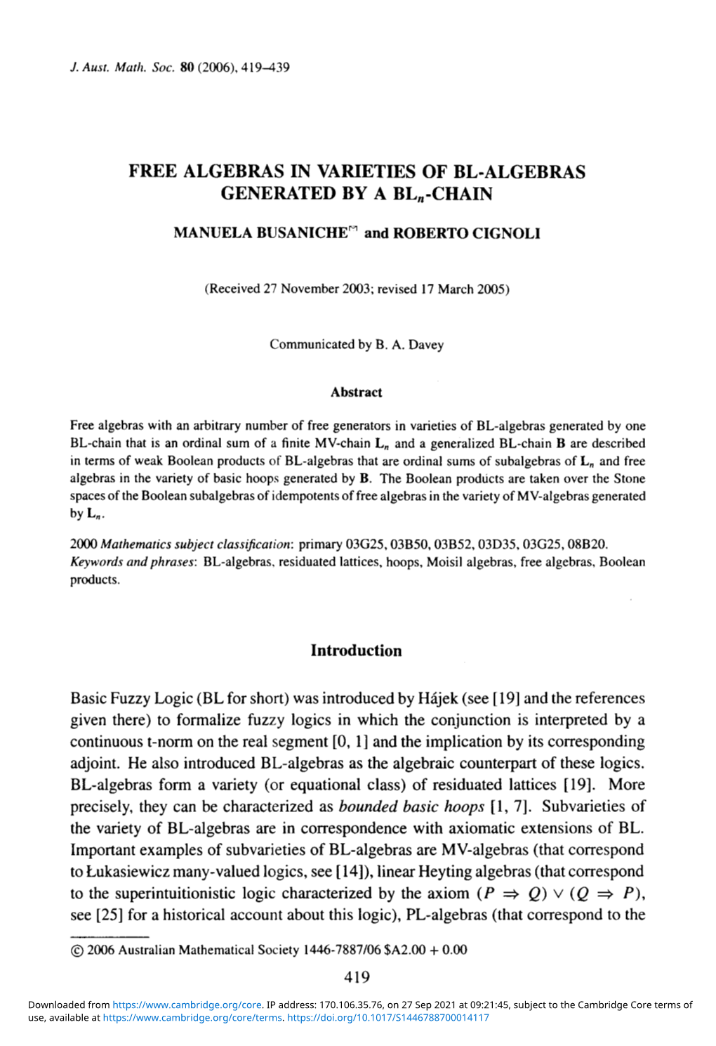 Free Algebras in Varieties of BL-Algebras Generated by a BL N