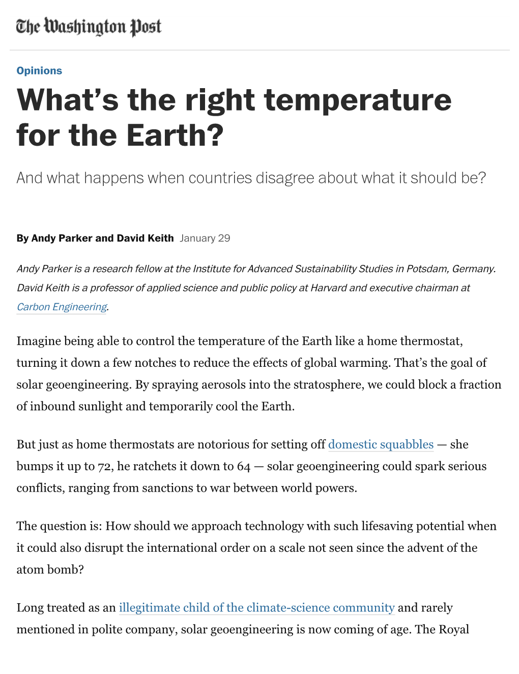 What's the Right Temperature for the Earth?