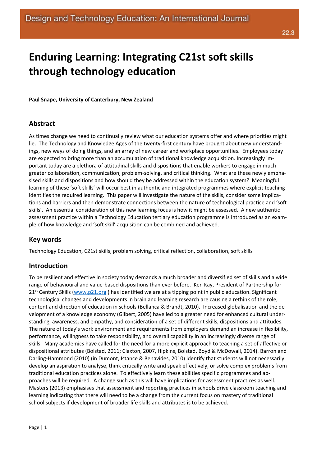 Enduring Learning: Integrating C21st Soft Skills Through Technology Education