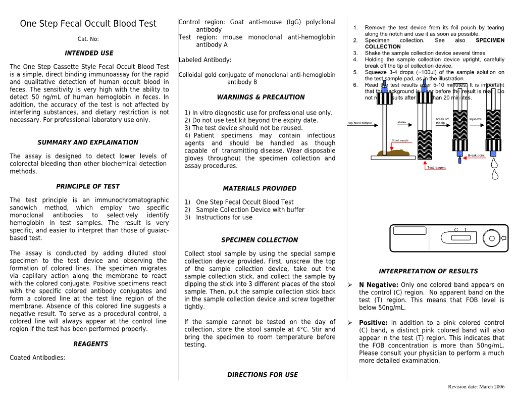 One Step Fecal Occult Blood Test