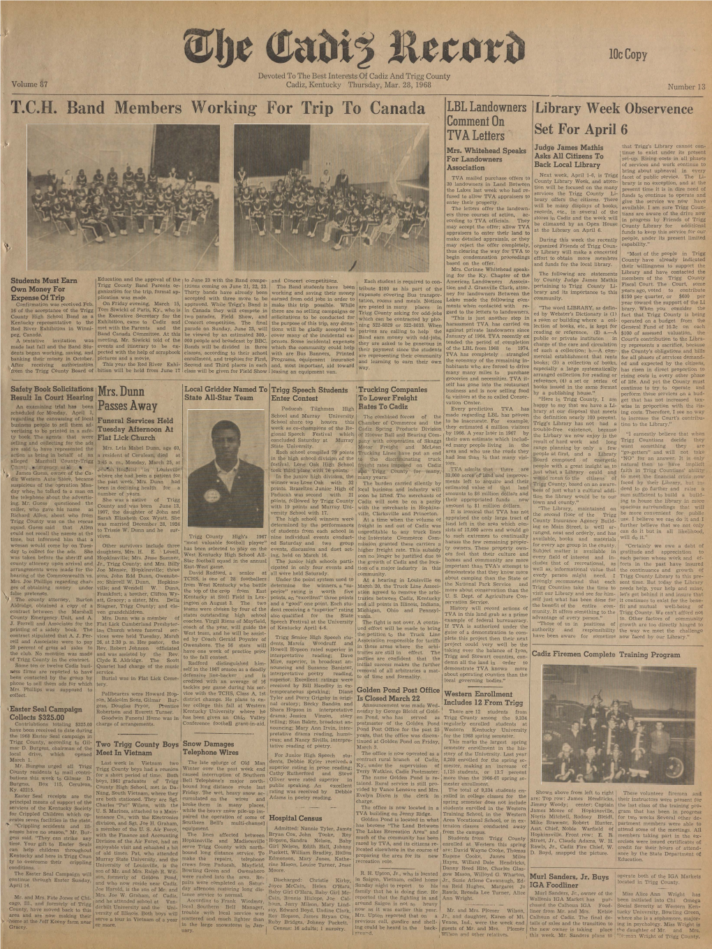 Cadiz and Trigg County Volume 87 Cadiz, Kentucky Thursday, Mar