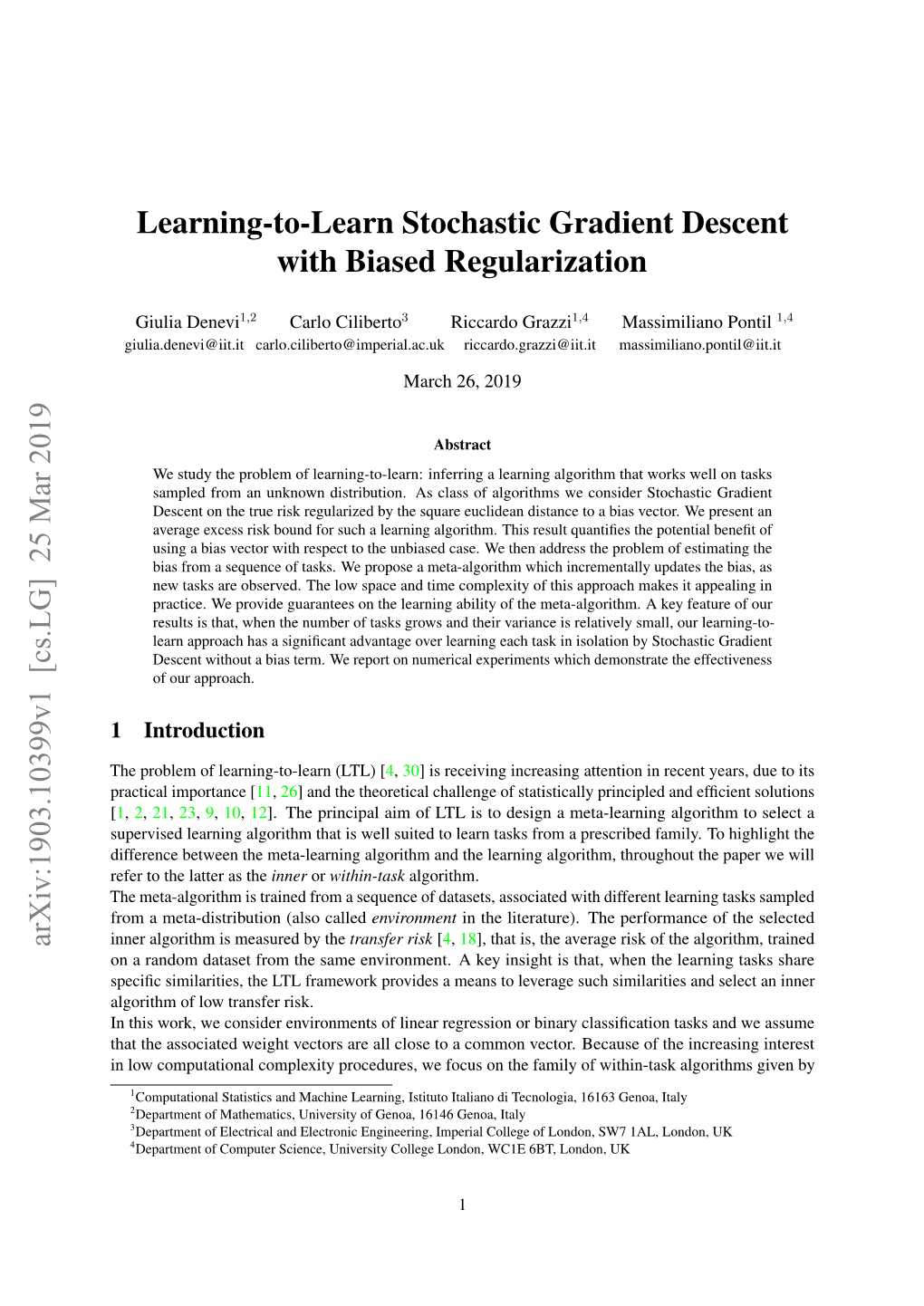 Learning-To-Learn Stochastic Gradient Descent with Biased Regularization