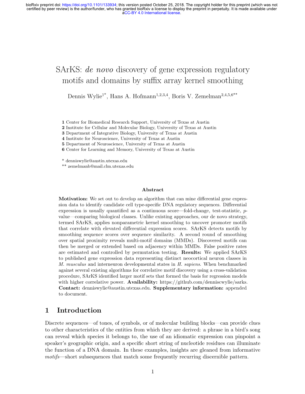 Sarks: De Novo Discovery of Gene Expression Regulatory Motifs and Domains by Suﬃx Array Kernel Smoothing