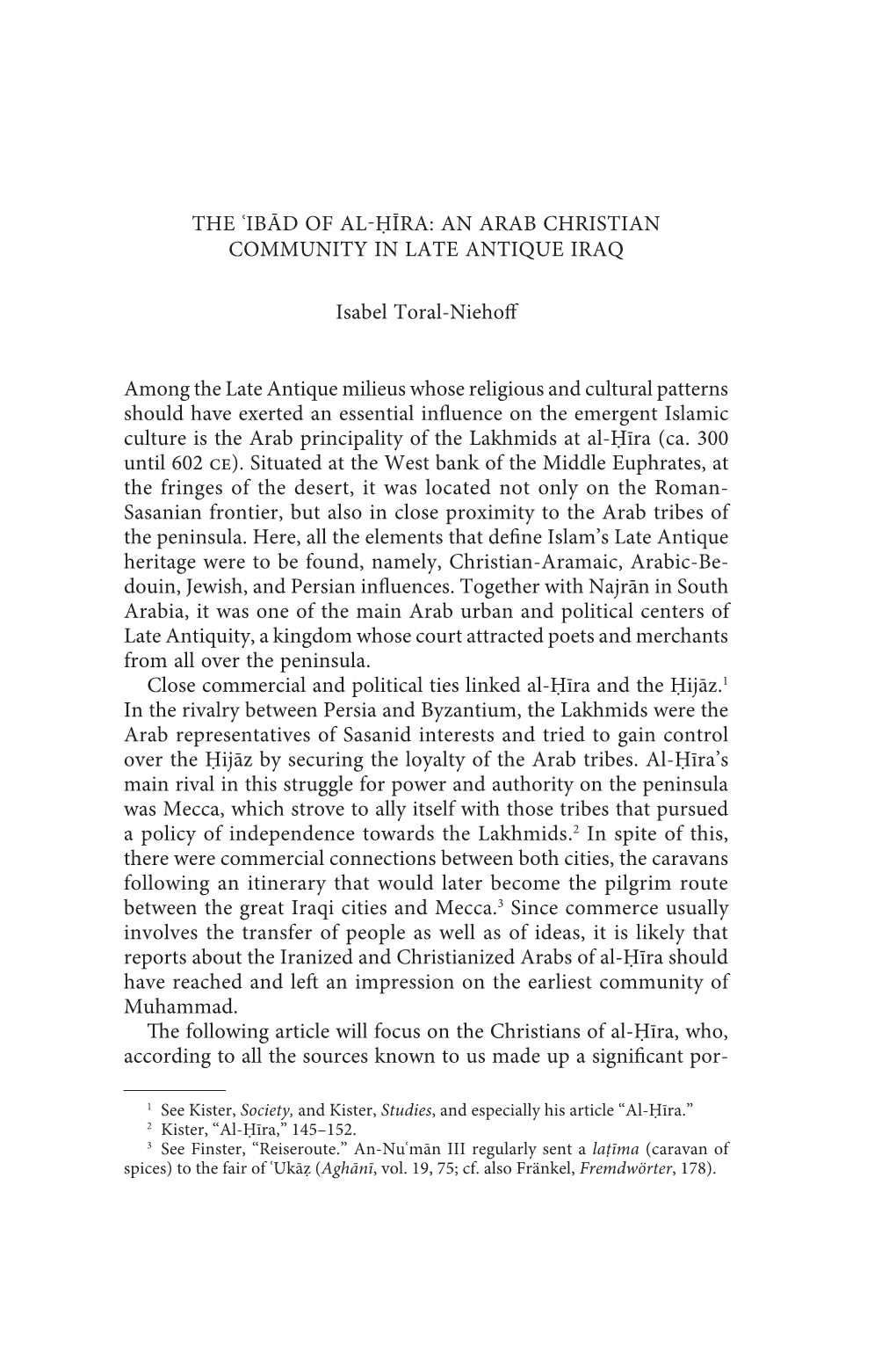 An Arab Christian Community 323 the ʿibād of AL-ḤĪRA