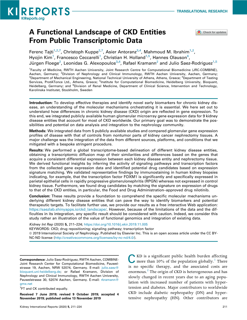 A Functional Landscape of CKD Entities from Public Transcriptomic Data