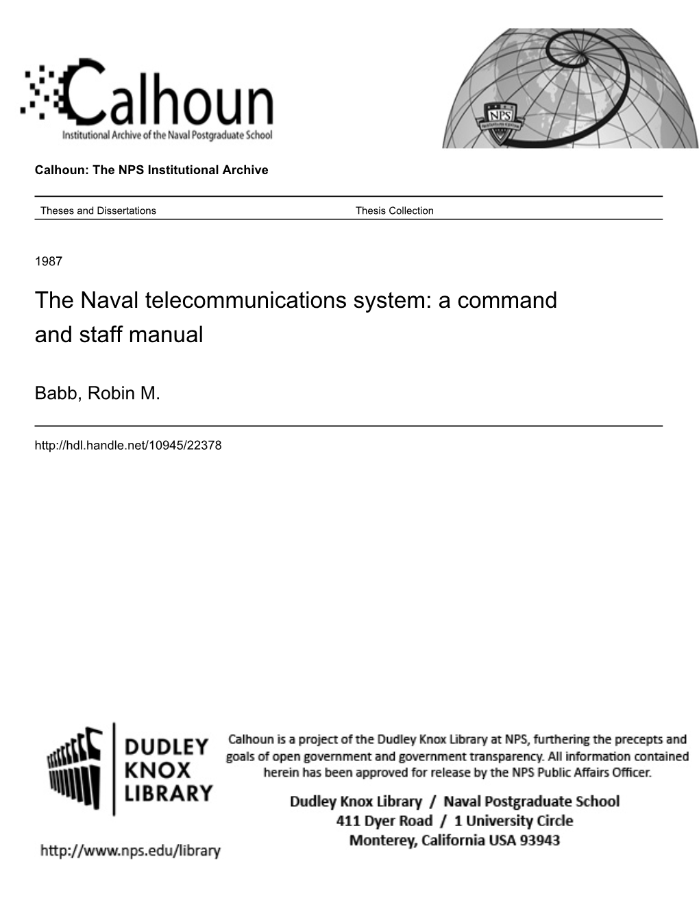 The Naval Telecommunications System: a Command and Staff Manual