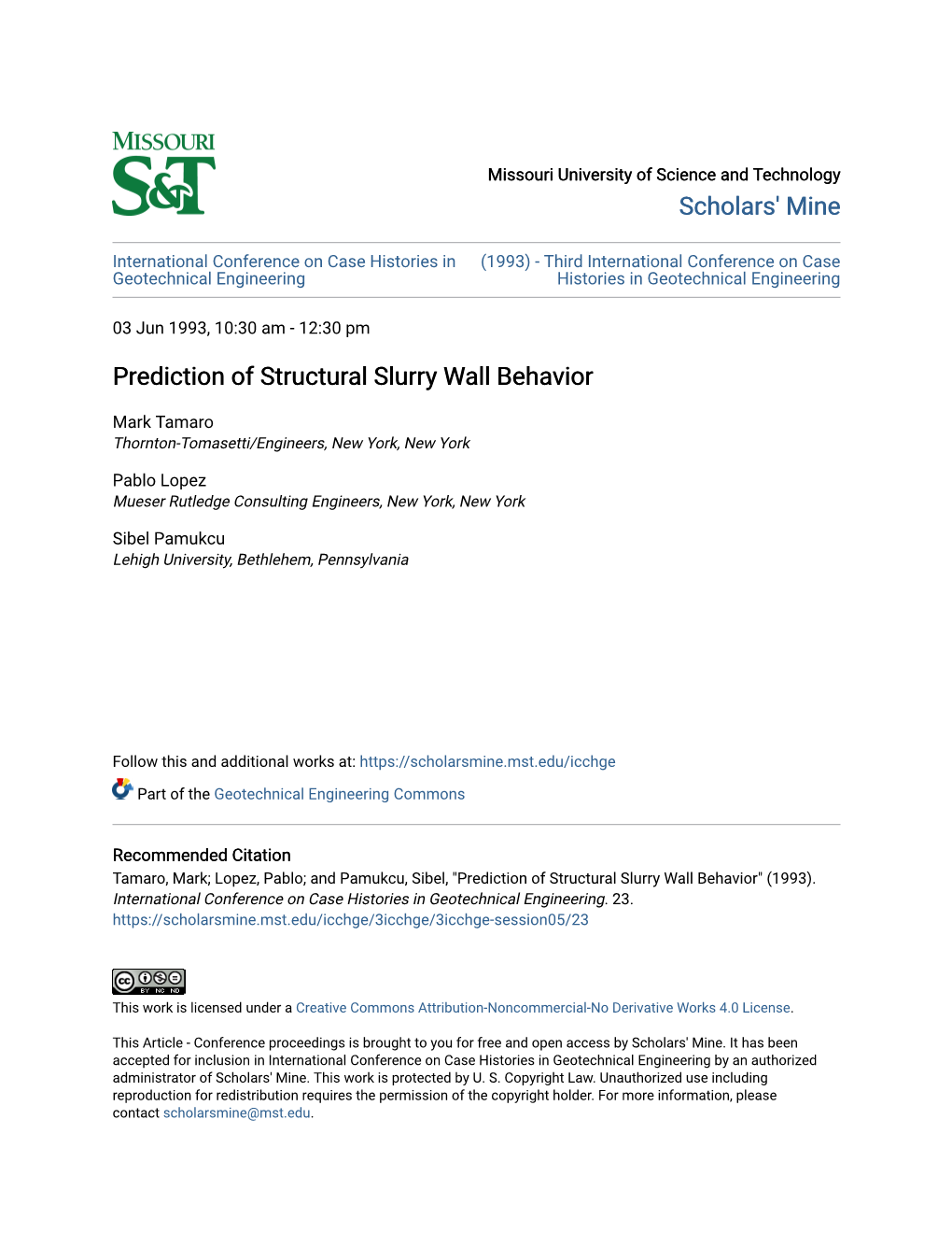 Prediction of Structural Slurry Wall Behavior
