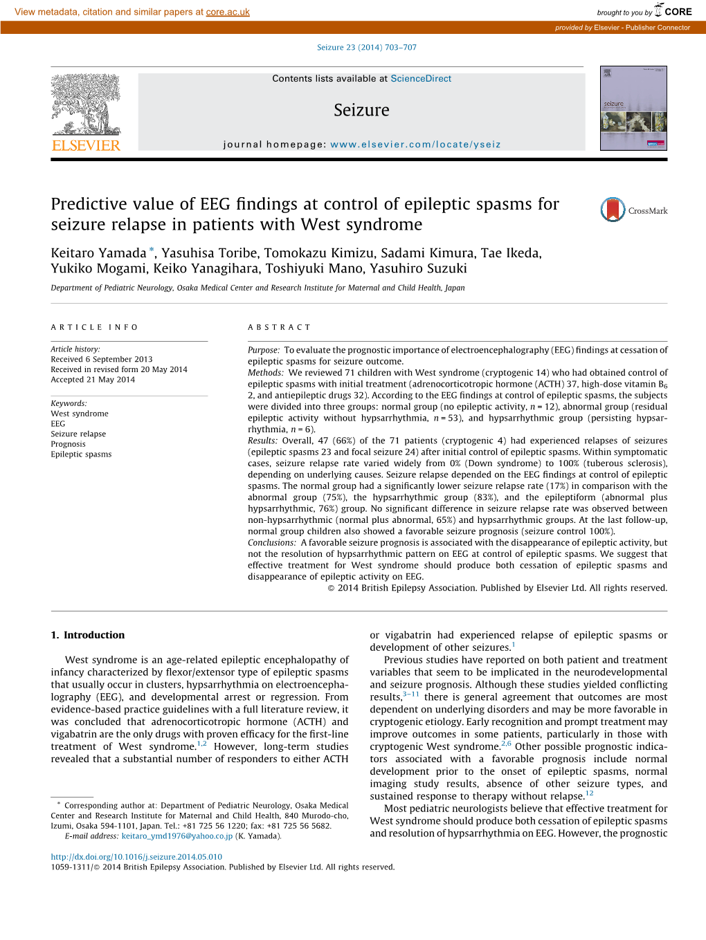 Predictive Value of EEG Findings at Control of Epileptic Spasms For