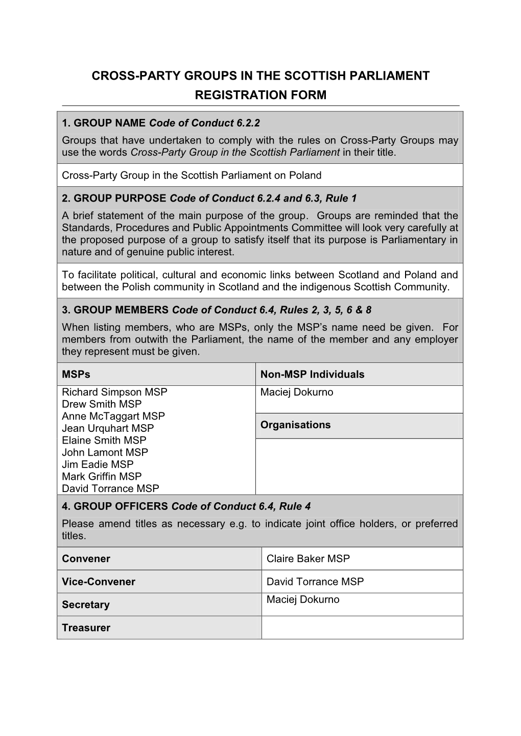 Cross-Party Groups in the Scottish Parliament Registration Form