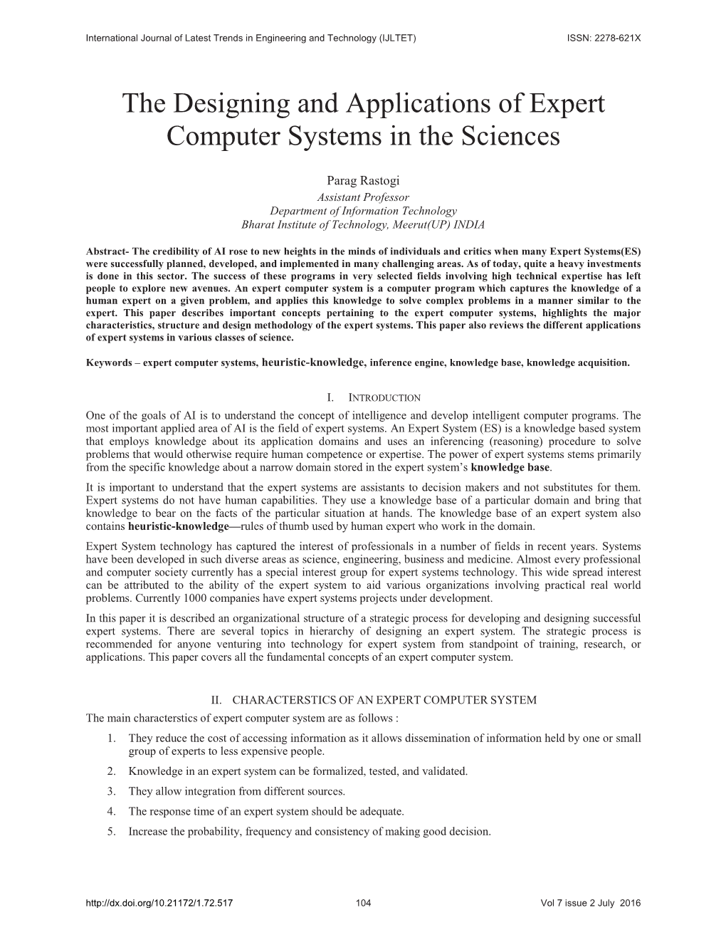 The Designing and Applications of Expert Computer Systems in the Sciences