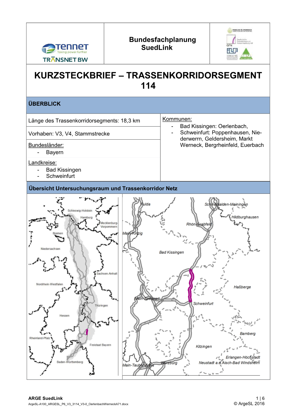 Kurzsteckbrief – Trassenkorridorsegment 114