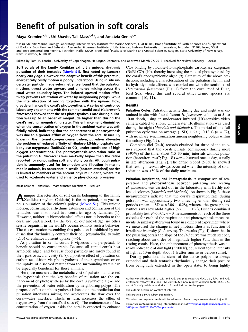 Benefit of Pulsation in Soft Corals