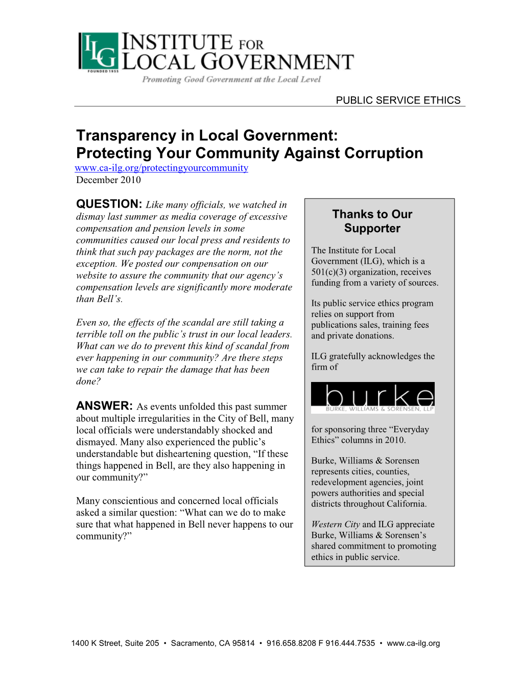 Protecting Your Community Against Corruption December 2010