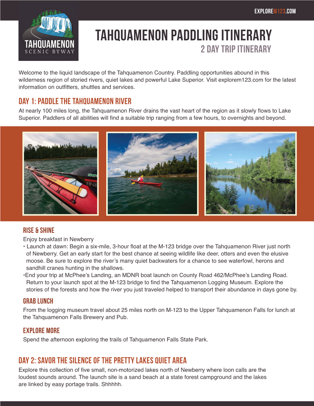 Tahquamenon Paddling Itinerary 2 Day Trip Itinerary