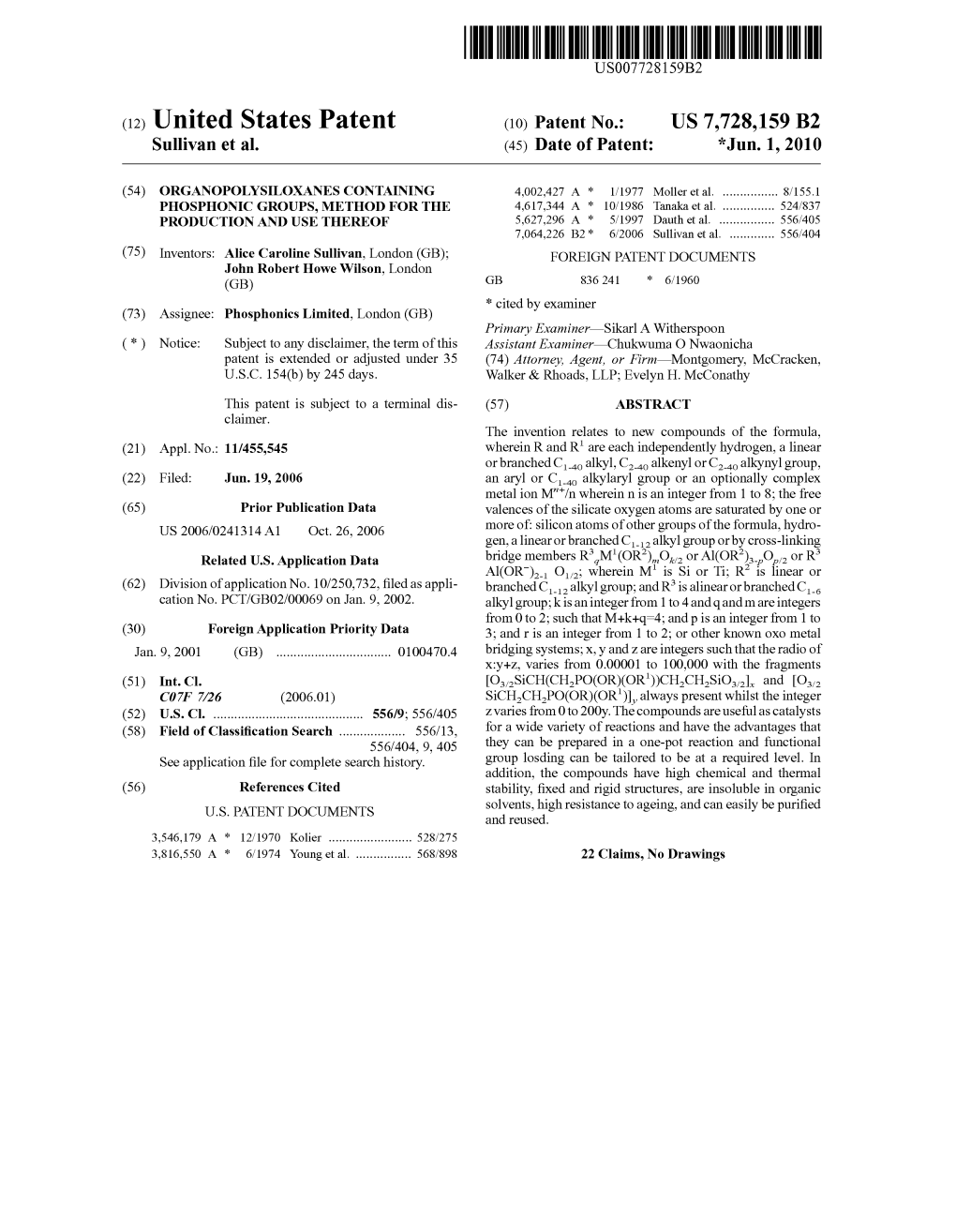 (12) United States Patent (10) Patent No.: US 7,728,159 B2 Sullivan Et Al