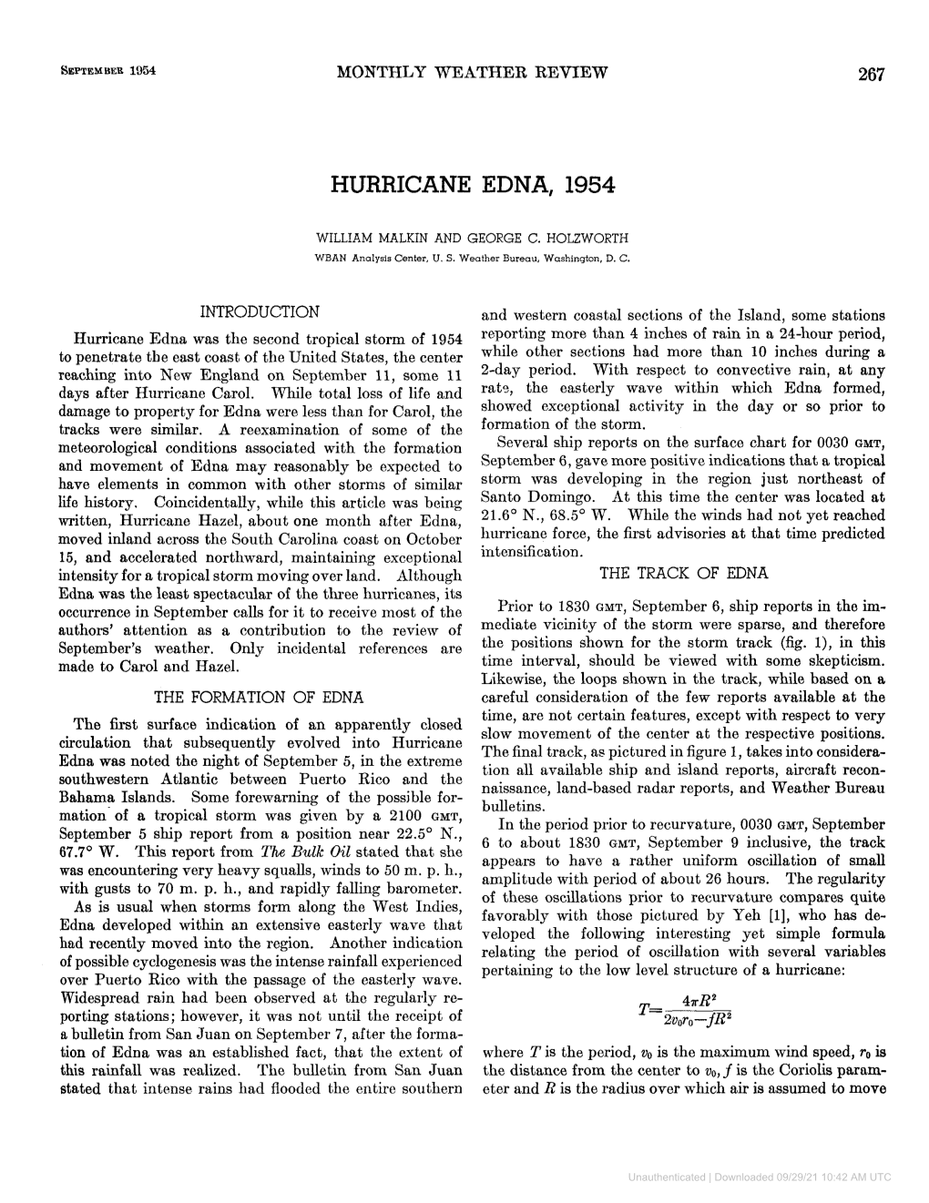 Hurricane Edna, 1954